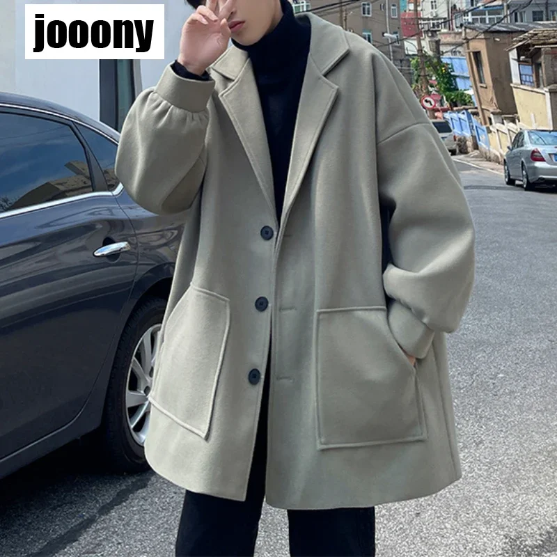 

Мужское модное пальто на осень-зиму, корейский стиль, базовое повседневное пальто, свободный крой, повседневный тренч, верхняя одежда, новинка 2024 года, мужские пальто