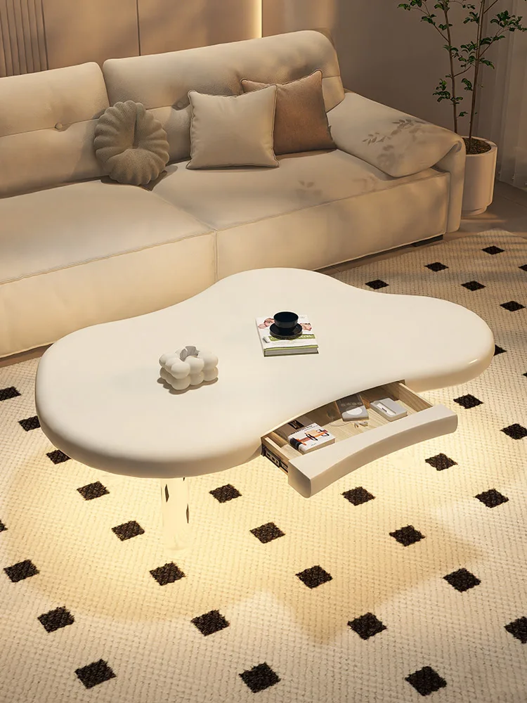 Suspended coffee table, white cream, cloud shaped table, irregular transparent acrylic Nordic low table