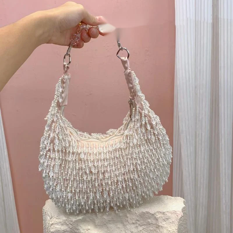 Niche Design Armpit Bag Pearl Beaded Handmade Handbag Women Evening Bag Wedding Party Clutch Purse Beads Beading Shoulder Bag