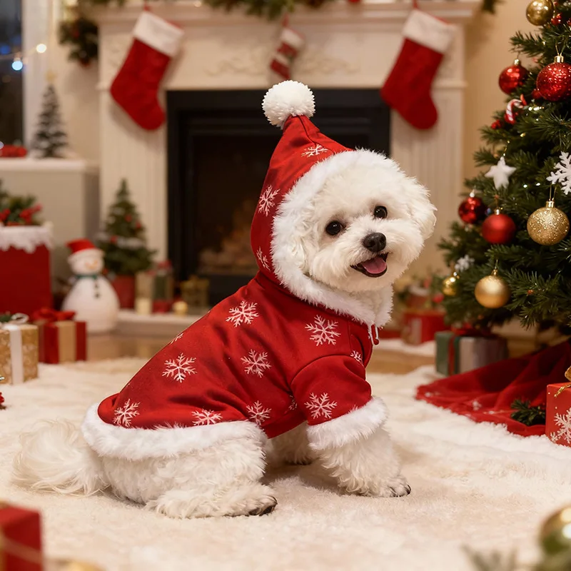 Winter Dog Christmas Jumpsuit Thickened Plush Pet Pajamas Classic Red Green Snowflake Overalls Small Medium Dogs Onesies