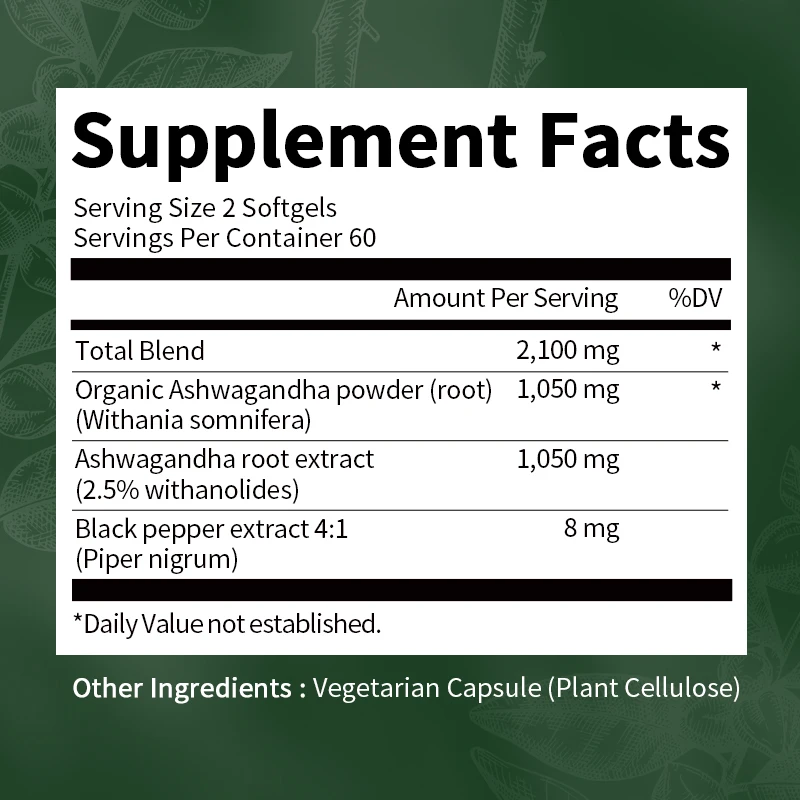 Organic Ashwagandha Extract Capsule Anti-oxidation, Lipid-lowering, Decompression, Improving Sleep, Enhancing Immunity