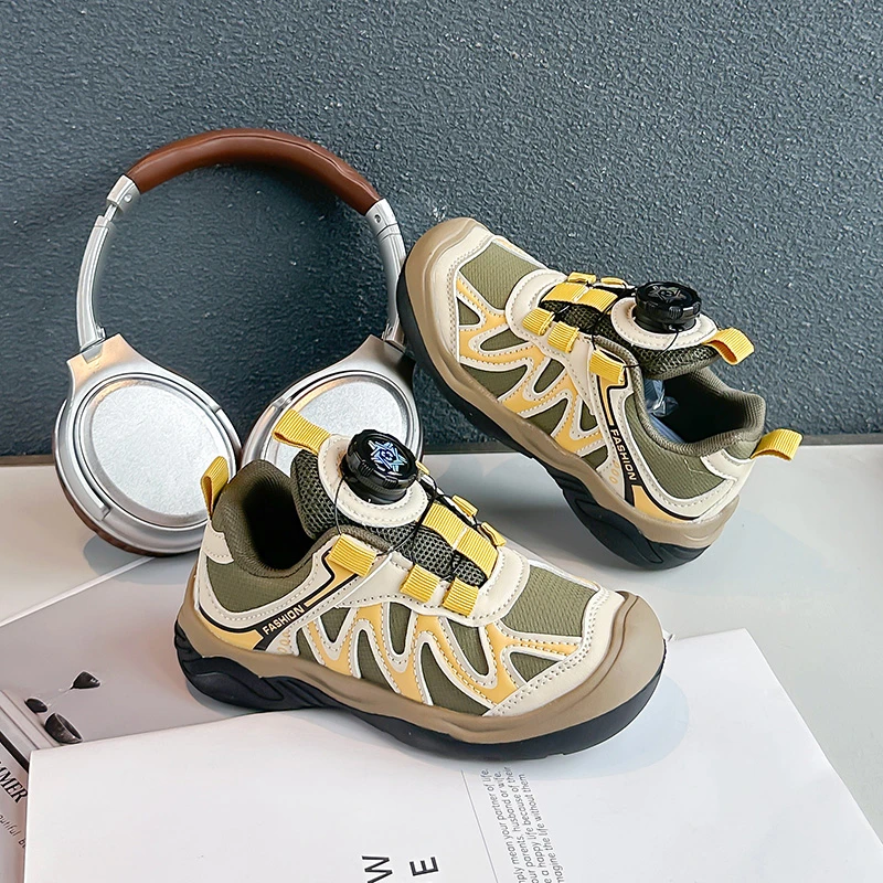 

Soft Bottom 2026 Brand New Boys Girls Casual Sneakers Handsome Non-slip Kids Sports Shoes Rotating Button Children Running Shoes