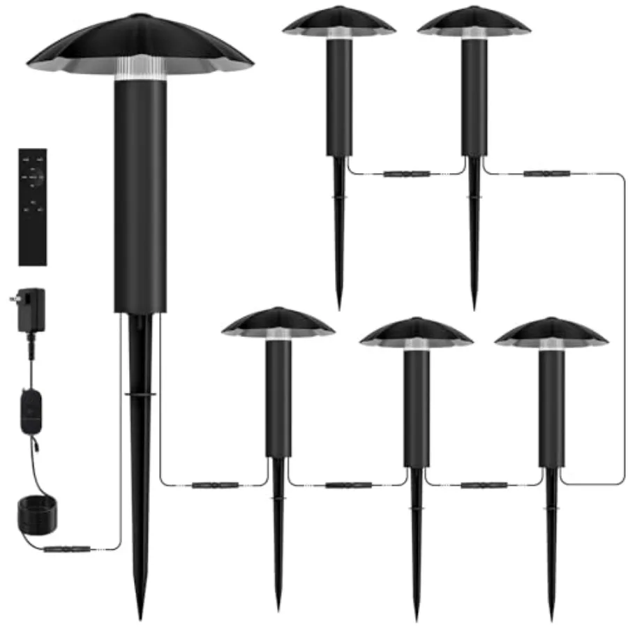 6-Pack Low Voltage Pathway Lights Kit: 24V Plug-in Landscape Lighting kit with Remote/Dusk to Dawn, 3W 3000K, IP65 - All-in-One