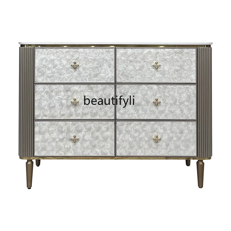 

American Shell Chest of Six Drawers Light Luxury Solid Wood Bedroom Chest of Drawers Curio Cabinet Simple Entrance Cabinet