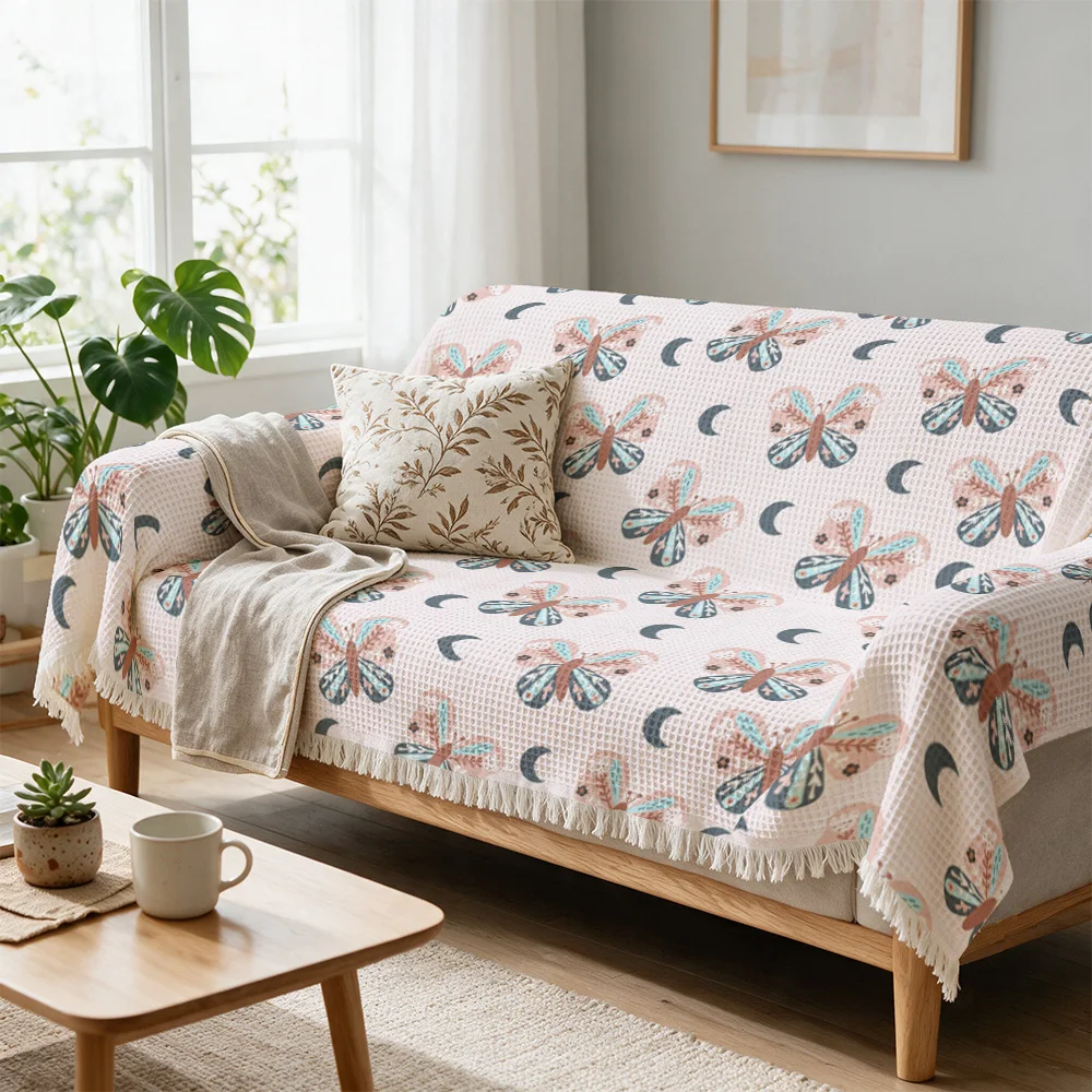Trendy Boho Butterfly Print Sofa Throw Blanket Couch Cover Cottagecore Spring Decor Accent Throw for Living Room Sofa Cushion Be