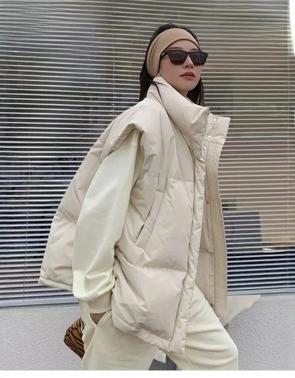 

Retro ey Cotton Vest Loose American Sle Outerwear Women's Size Autumn Winter Coat Zipper Closure Color