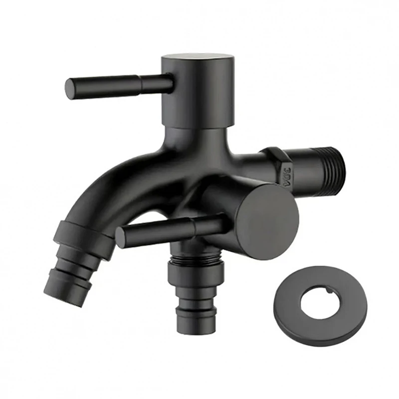 304 Stainless Steel Faucet One Into Two Out Multifunction Double-outlet Washing Machine Faucet Outdoor Garden Sink Pool Faucet
