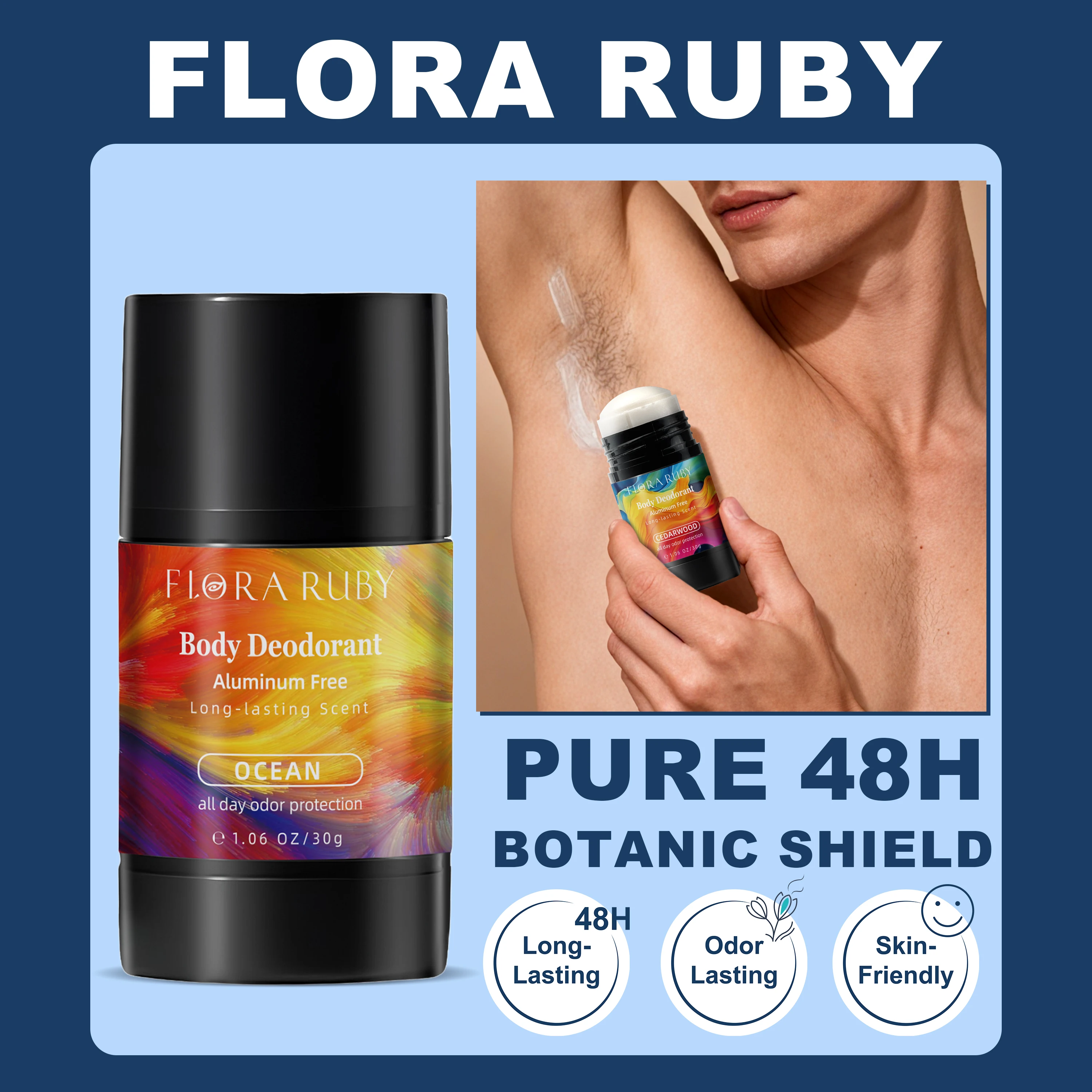 فلورا روبي خالية من الألومنيوم 48 ساعة من العطر الابتدائي تحت الإبط 30 جرام/1.06 أونصة عصا مزيل العرق رائحة تدوم طويلاً #1
