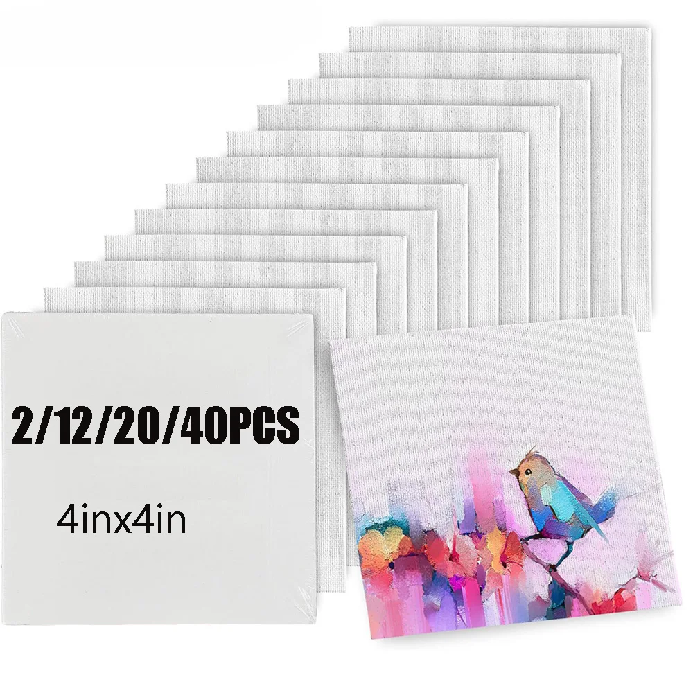 2/12/20/40pcs Canvas Board For Painting Cotton Blank Primed White Suitable For Gouache Watercolor Acrylic Oil Painting Art Suppl