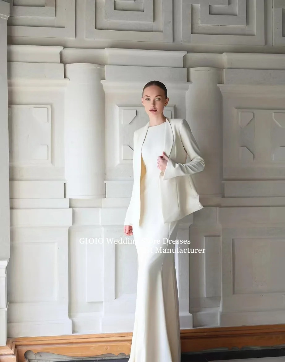 GIOIO Elegant Sophisticated Chic Long Sleeve Suit Style Evening Dress Fitted Mermaid Gown Beige Arabian Customized Formal Dress