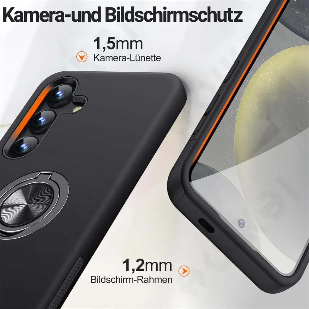 Case For Samsung Galaxy S24 S23 S22 S25 Ultra Plus A55 A35 A15 Degree Armor Bumper Shockproof  Metal Ring Hard PC Silicone Cover image 6