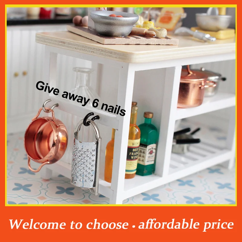 

Xm 1pc 1:12Dollhouse Miniature Table Dining Table Multi-layer Cooking Storage Table With Hook Up Furniture Kitchen Decor Toy