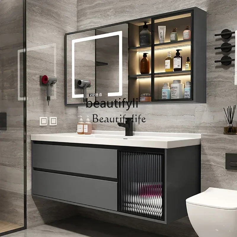 

Ceramic Whole Washbin Bathroom Cabinet Combination Bathroom Washbasin Wash Basin Light Luxury Washstand Set Modern Minimal