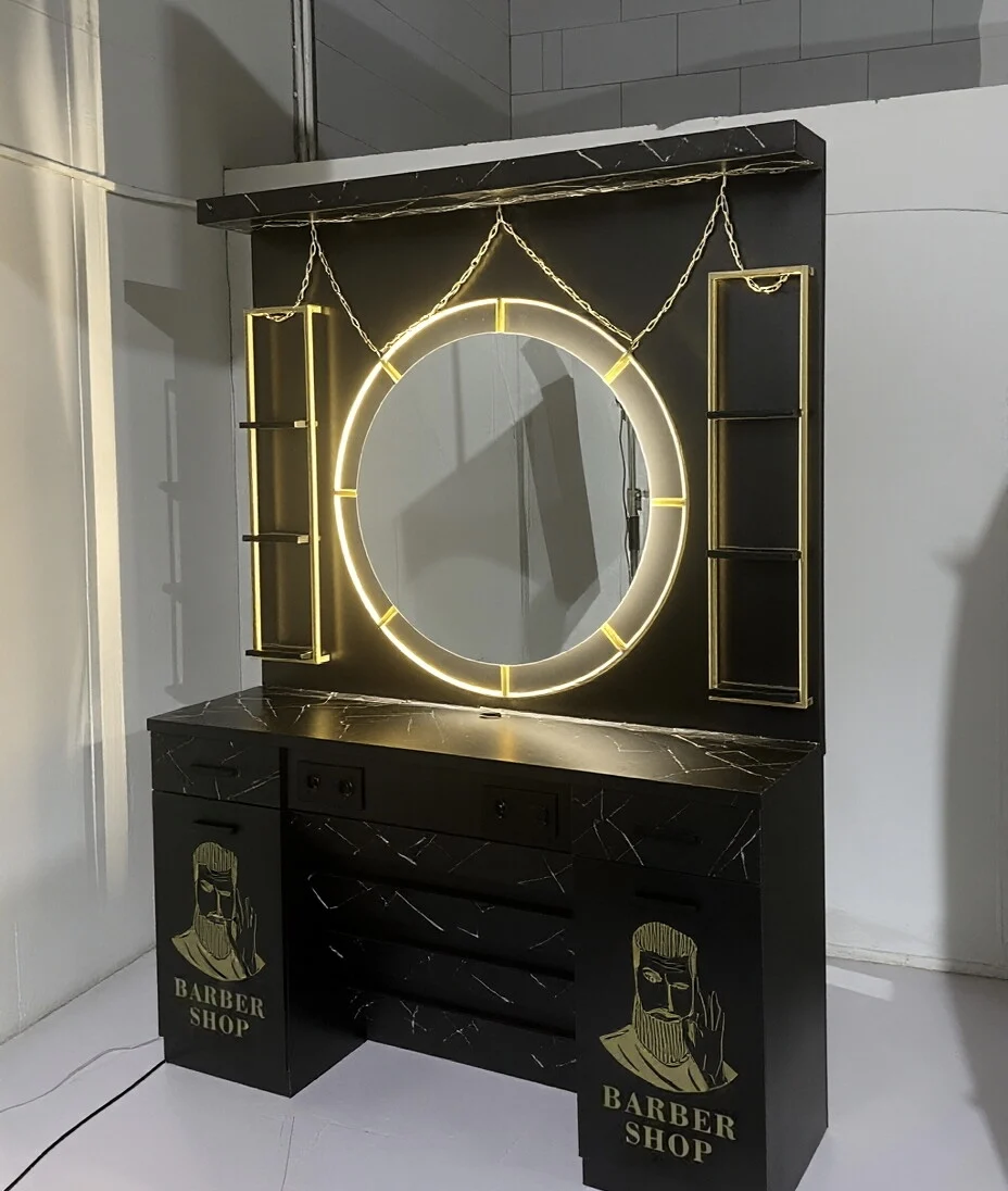 Hair Salon With Styling Station, Barber's Mirror, Barber's Table