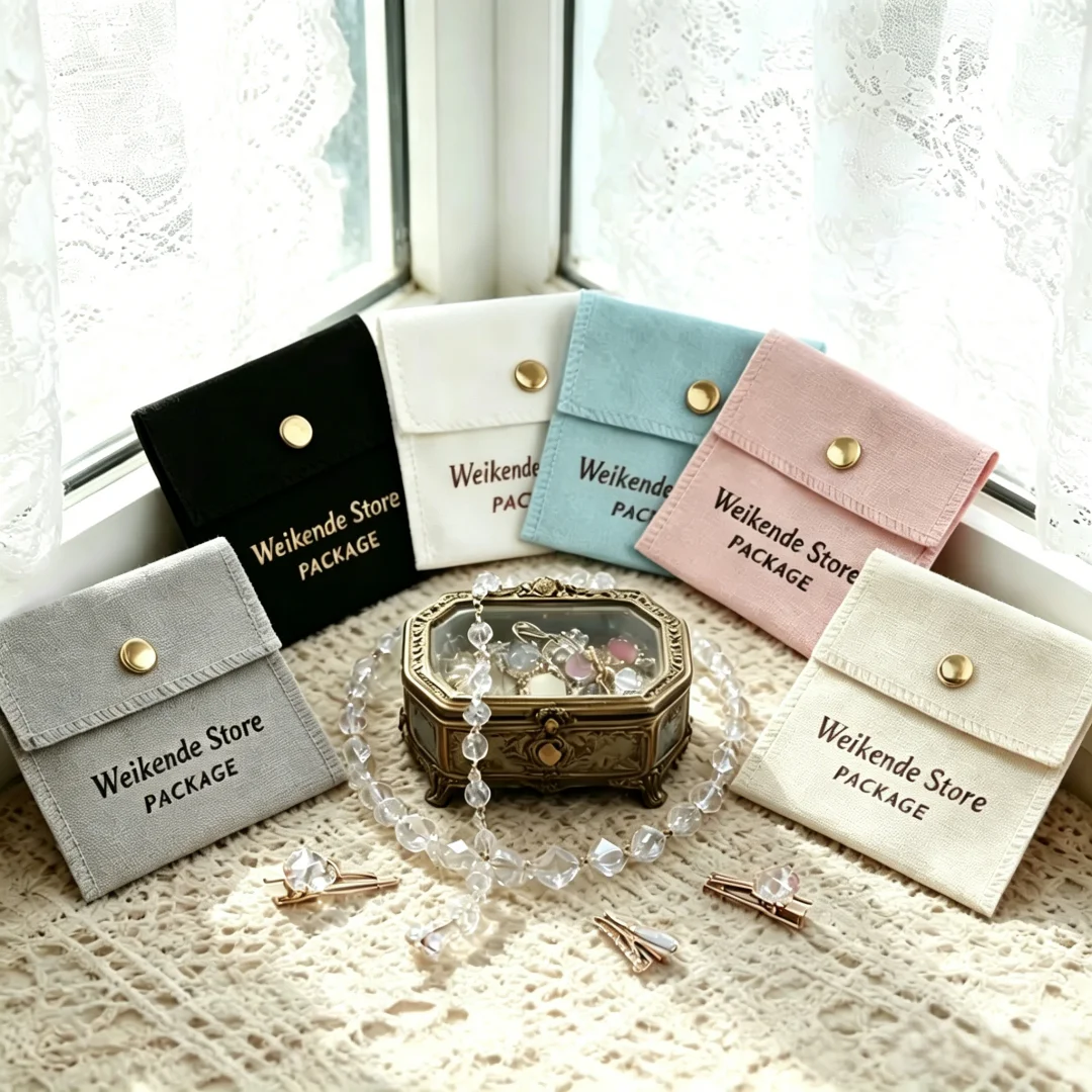 100pcs Handmade Customized 8x8cm Cotton Snap Jewelry Organizer Bag Canvas Muslin Flap Pouch Beads Travel Fashion Gift Organizer