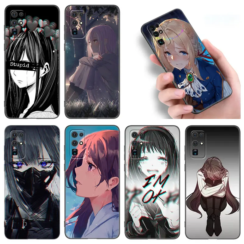 Sad Girl Anime Phone Case For Huawei Nova 5T 7 8 9 7i 8i Honor 30S 50 60 70 Mate 10 20 Lite 40 Pro Plus SE Soft TPU Black Cover