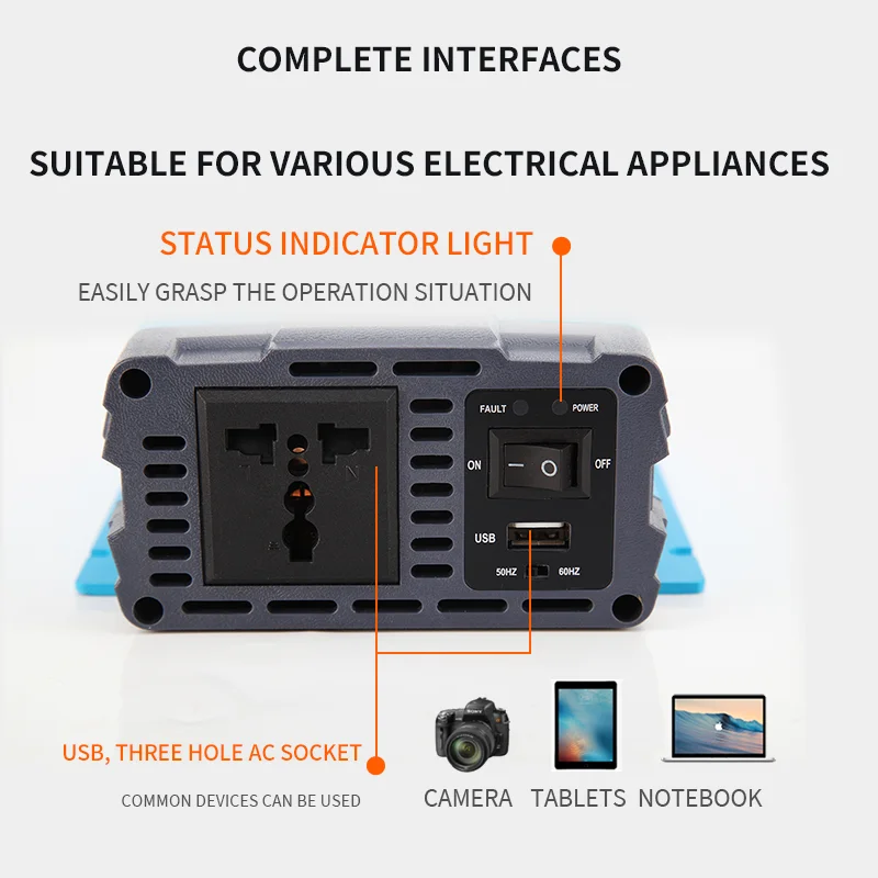 Portable 12V/24V/2000W Pure Sine Wave Solar Inverter with Display Single Output Lithium Batteries 220V Version for Cars