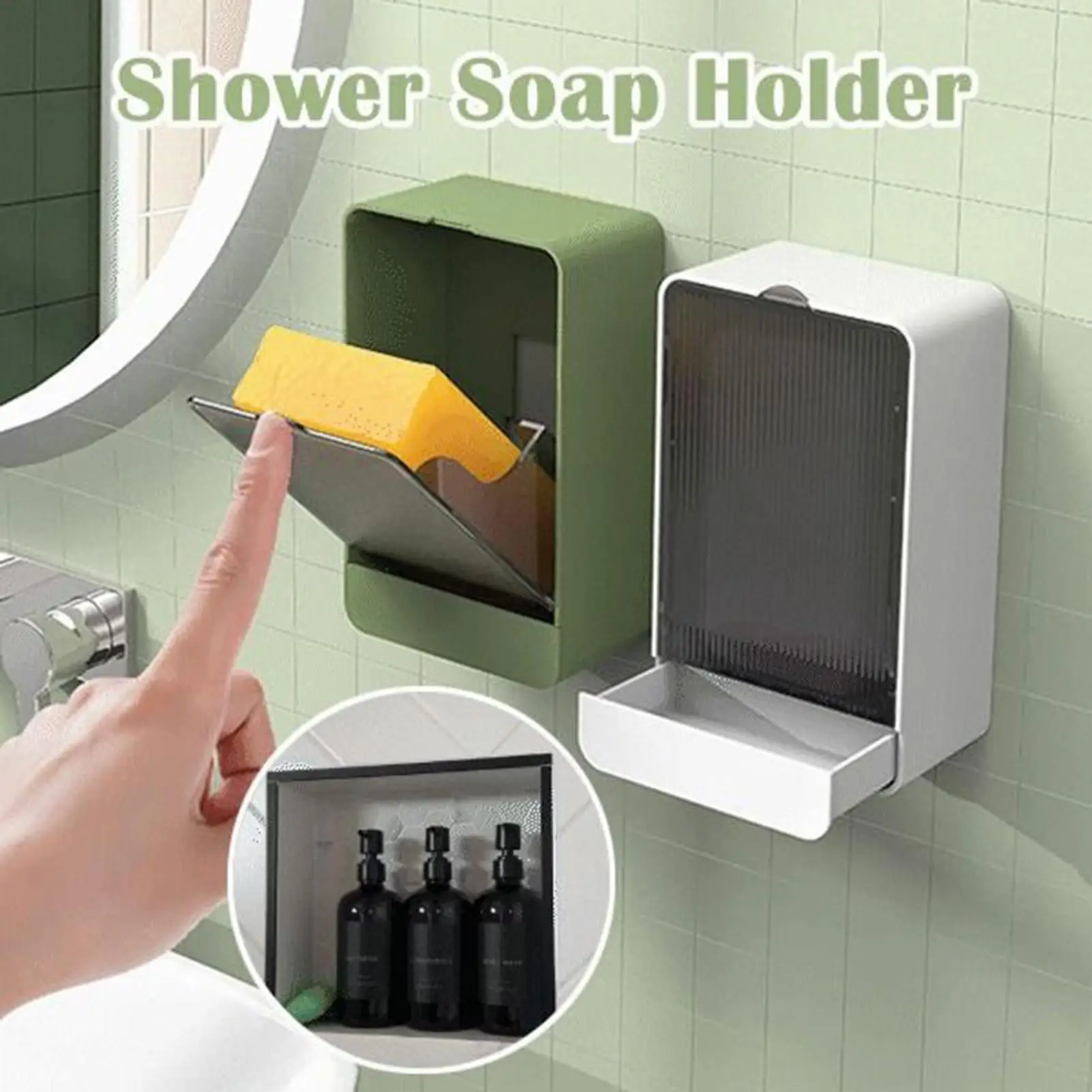

No Drilling Flip Lid Soap Drainer Dish Wall Mounted Soap Box Dust-proof Waterproof Bathroom Supplies Sponge Organizer