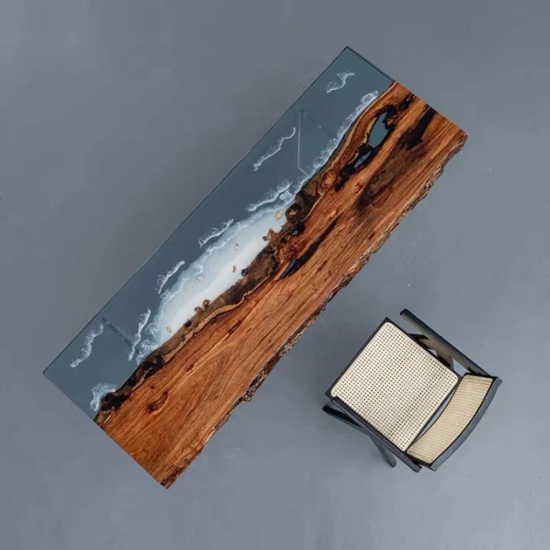 

Resin river table solid wood large board tea coffee simple desk walnut