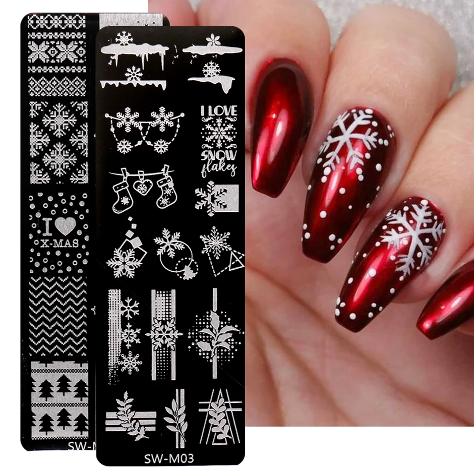 New Year Winter Nail Stamping Plates 2022 Snowflakes Sweater Cute Cartoon Mold Christmas Template Image Printing Stencil SASWM