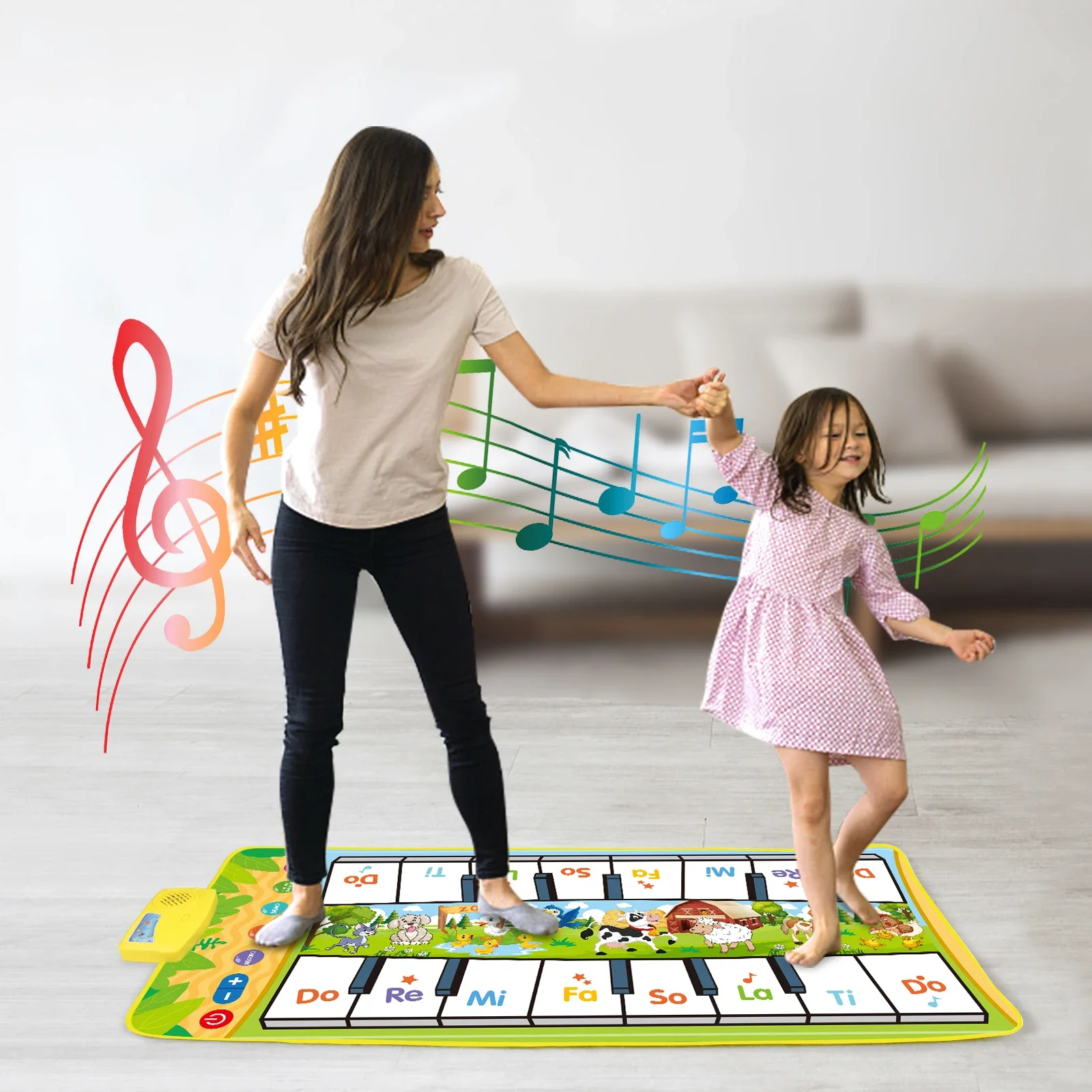 Musical Piano Mat Toddle Mat Dance Mat Double Row Floor Piano with 8 Instrument Sound Montessori Educatinal Toys for Kid Gifts