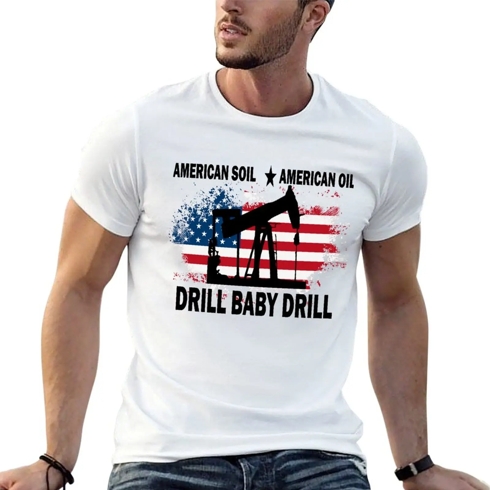 American Soil American Oil Drill Baby Drill T-Shirt Plus Size Solid Color T-Shirt