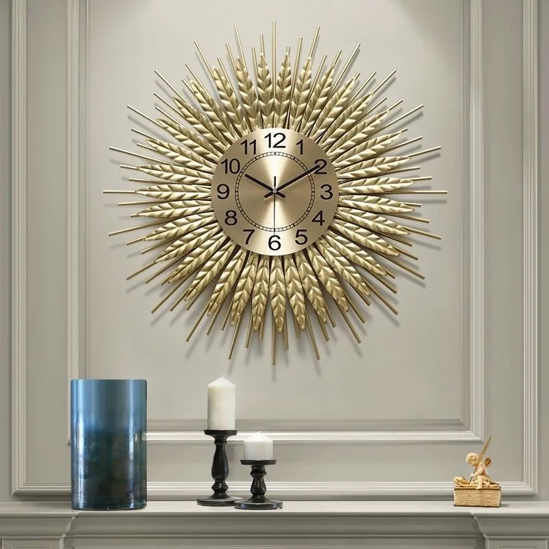 

Large Gold Metal Wall Clock Luxury Modern Creative Decorative Single Face Quartz Display for Living Room Decor