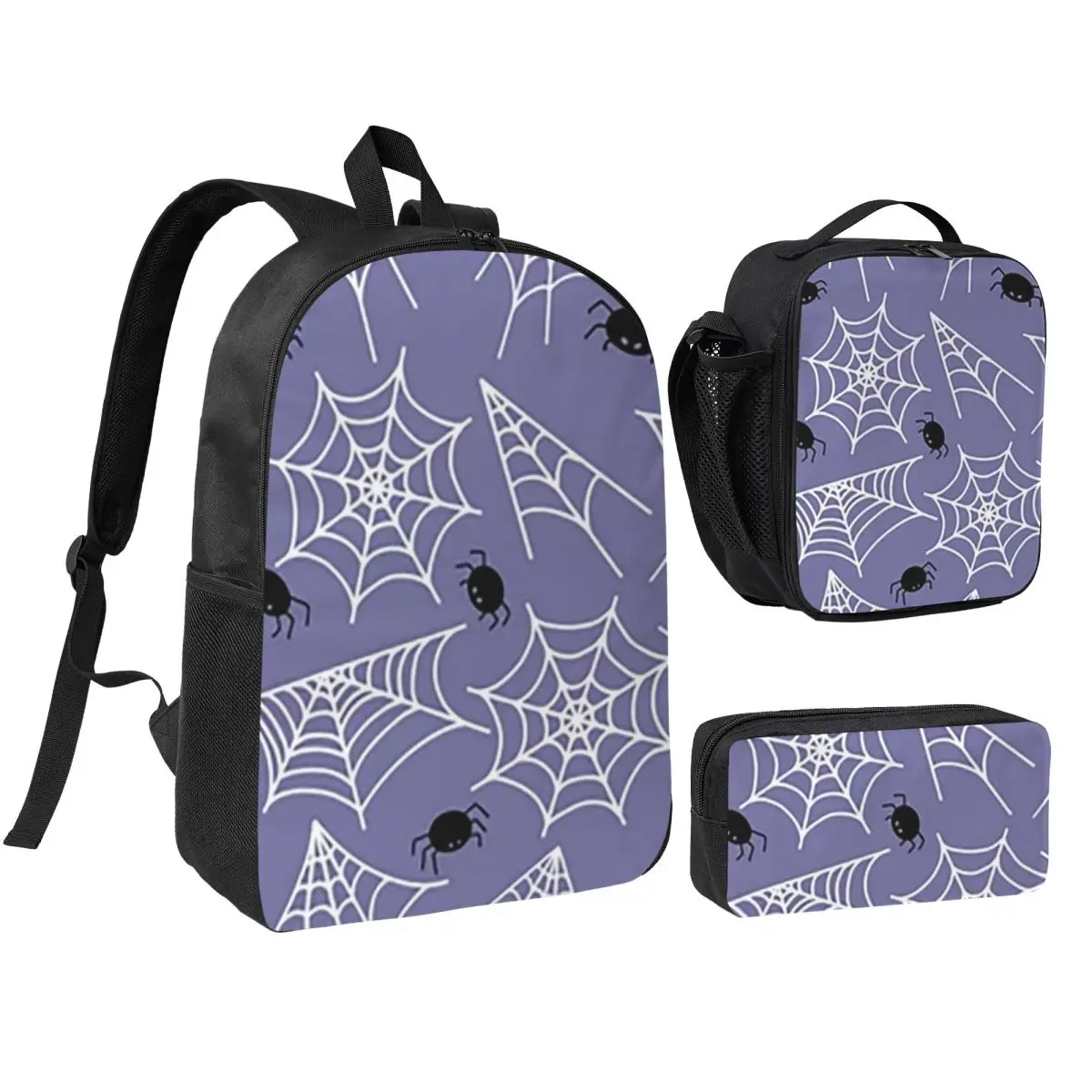 Halloween Black Cat Spider Gothic Witch Backpack Boys Girls BookBag School Bag Shoulder Bags 3ps Insulated Lunch Bag Pencil Case