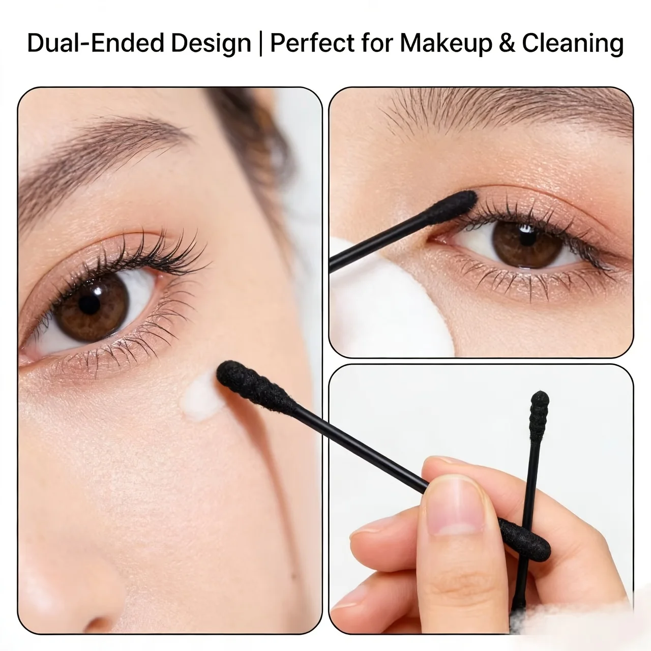 200 black paper stick cotton swabs, dual-purpose, non-shedding, perfect for household cleaning.