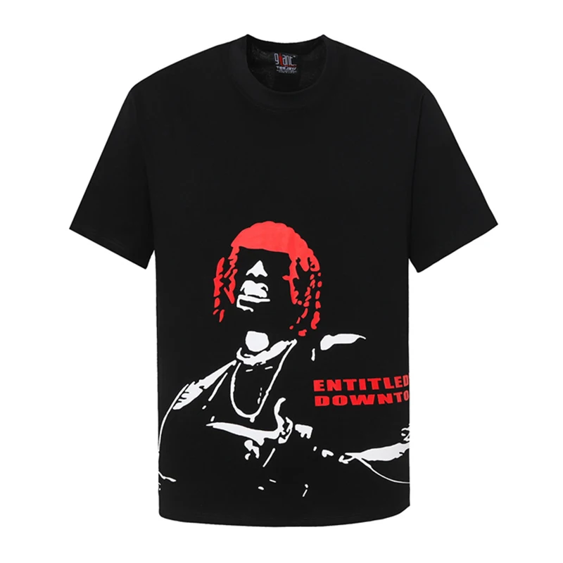 

Round Neck Printed Hip Hop T-shirt Men Summer Oversized Men's Tshirts Short Sleeve Black Cotton Tee