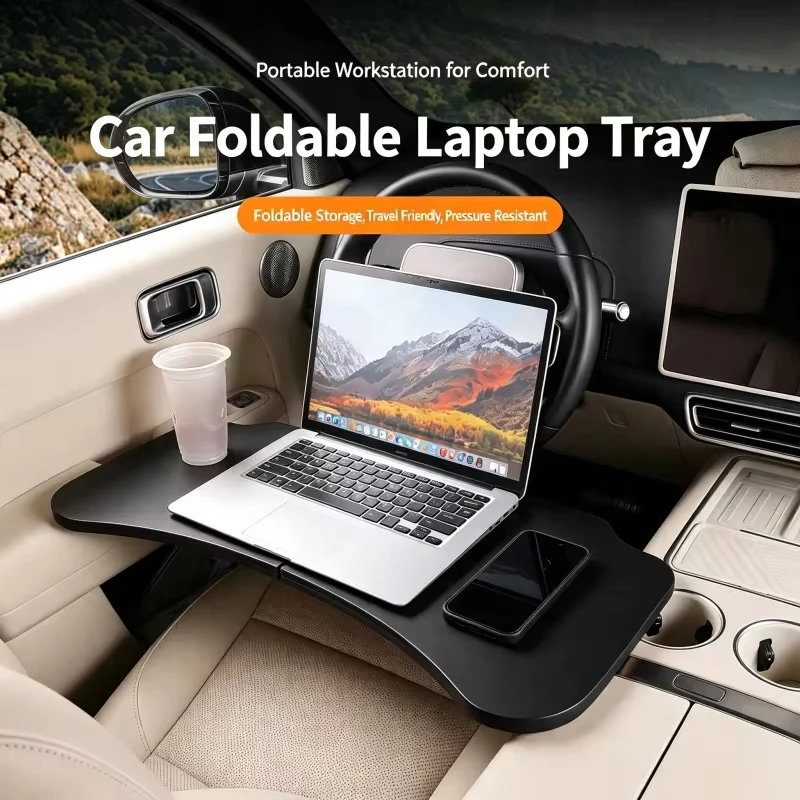 Car Folding Small Desk Board Multifunctional Steering Wheel Dining Table Laptop Desk Bracket Tray Board Car Interior Accessories