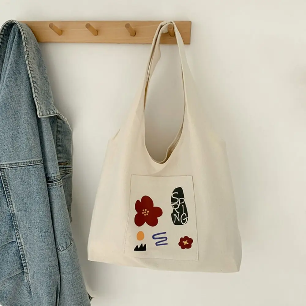 

Милая сумка-тоут в корейском стиле с цветочным принтом, универсальная сумка, парусиновая сумка на плечо, милая женская сумка большой вместимости, женская сумка подмышками
