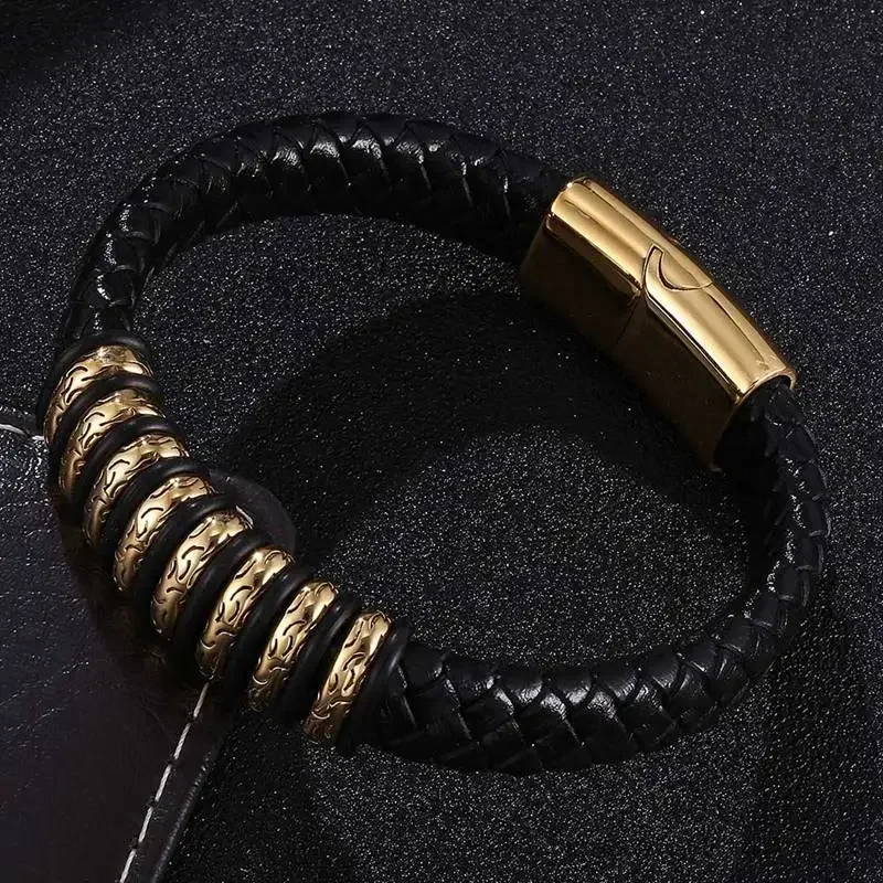 

Punk Jewelry Black Braided Leather Bracelets for Men Wristband Stainless Steel Magnetic Clasp Fashion Male Bangles Gifts SP0778