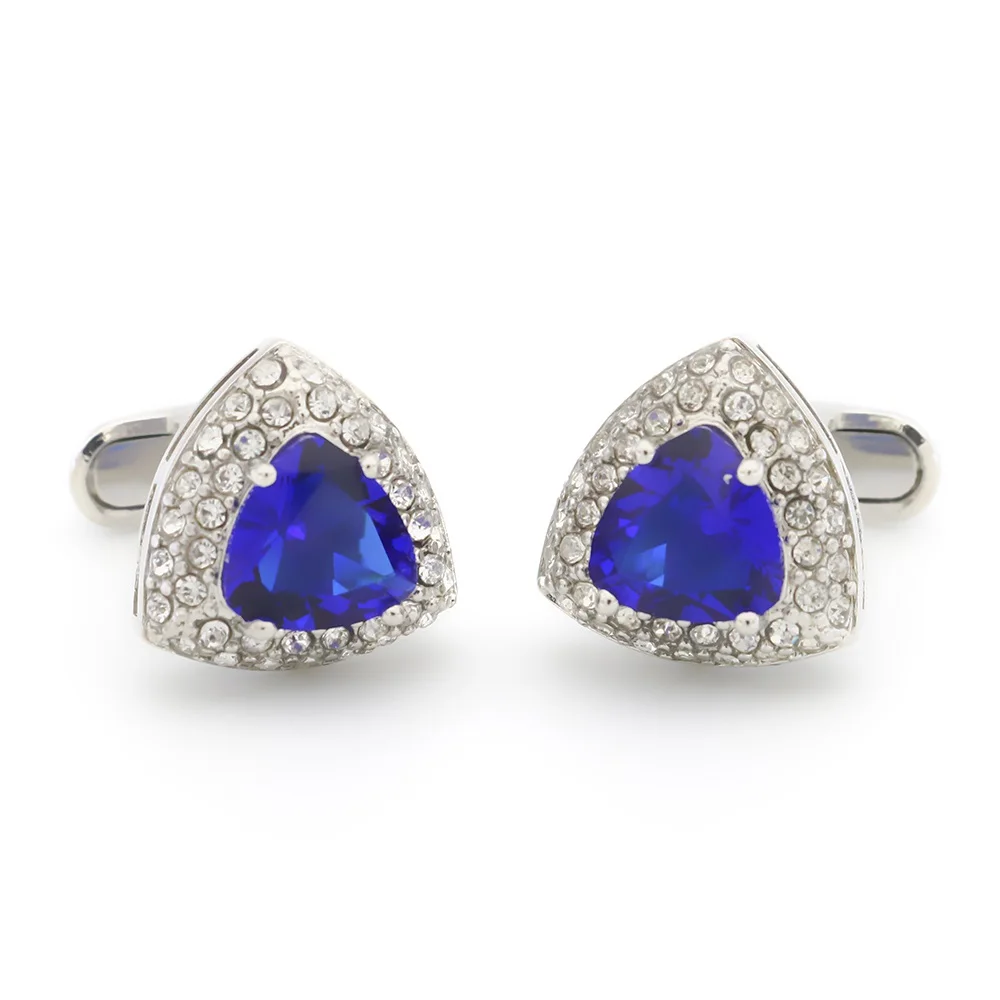 Triangle Design Luxurious Crystal Cufflinks Quality Brass Material Blue Color Cuff Links Wholesale & Retail