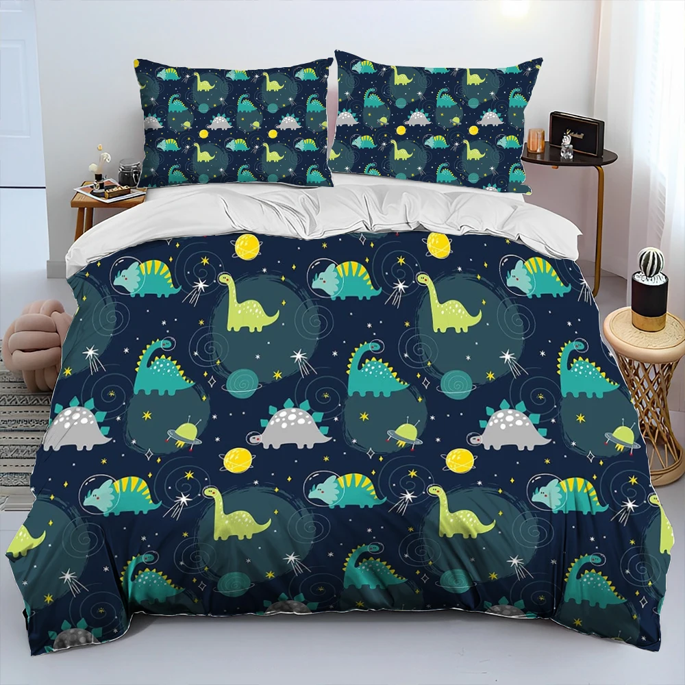 Cartoon Dinosaur Space Cute Dino Children Gift Comforter Bedding Set,Duvet Cover Bed Set Quilt Cover Pillowcase,king Queen Size