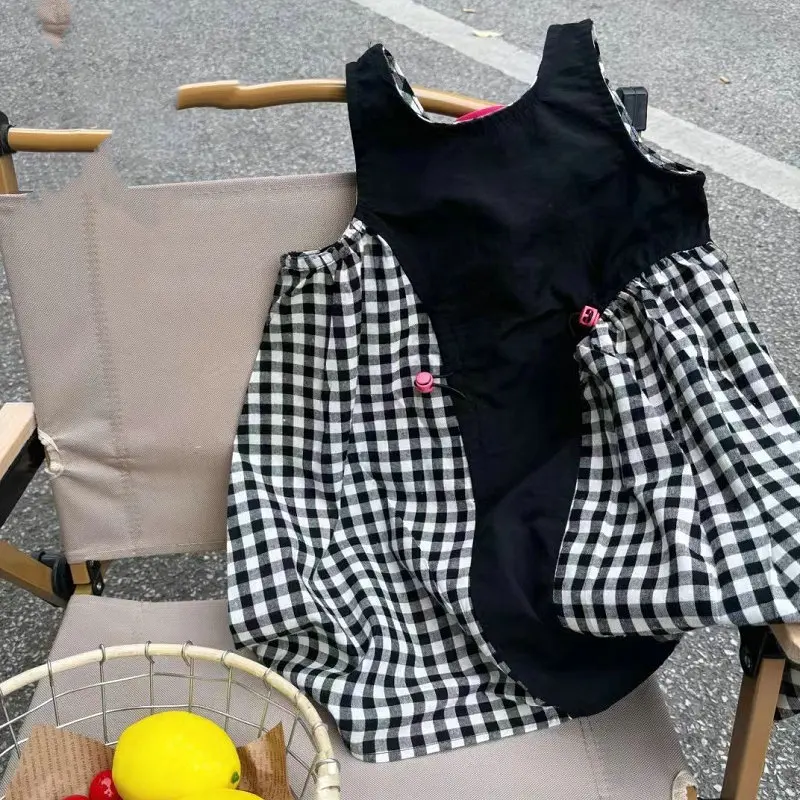 Fashionable Children's Dress Japanese Korean Style Color Blocking Splicing Cute Girl'S Dress Princess Dress New Summer Clothing