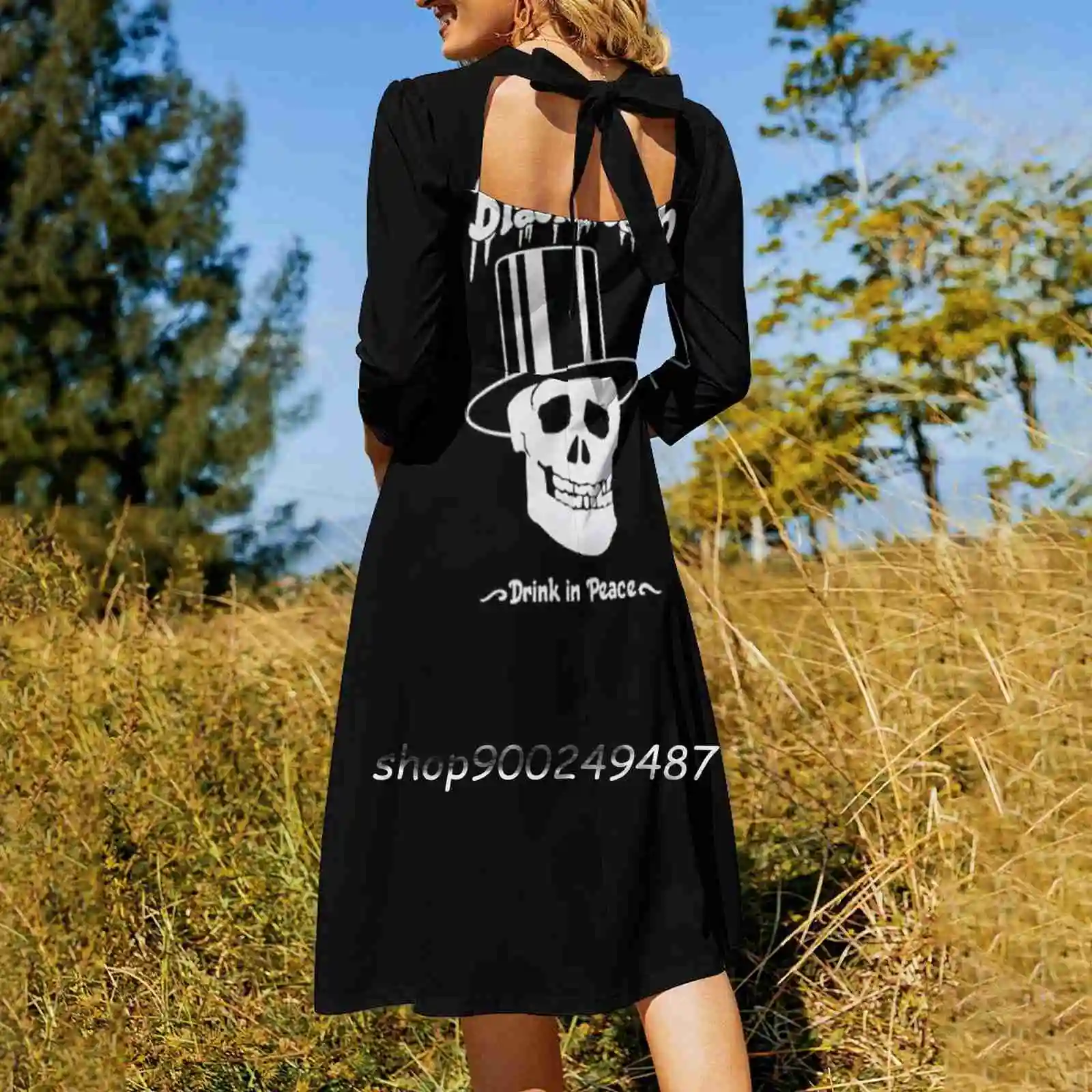 Best Seller-Black Death Vodka Logo Merchandise Flare Dress Square Neck Dress Elegant Female Fashion Printed Dress Black Death