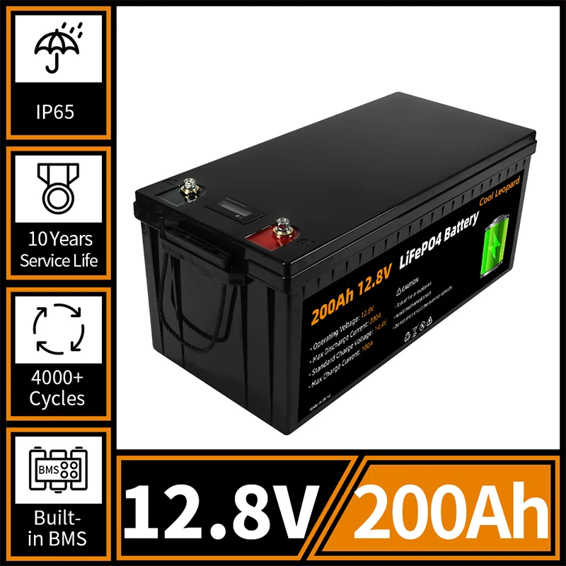 12V 200Ah Lithium Iron Phosphate Battery,for 12V RV Golf Cart Boat Motor Solar System Rechargeable LiFePo4 Battery Built-in BMS