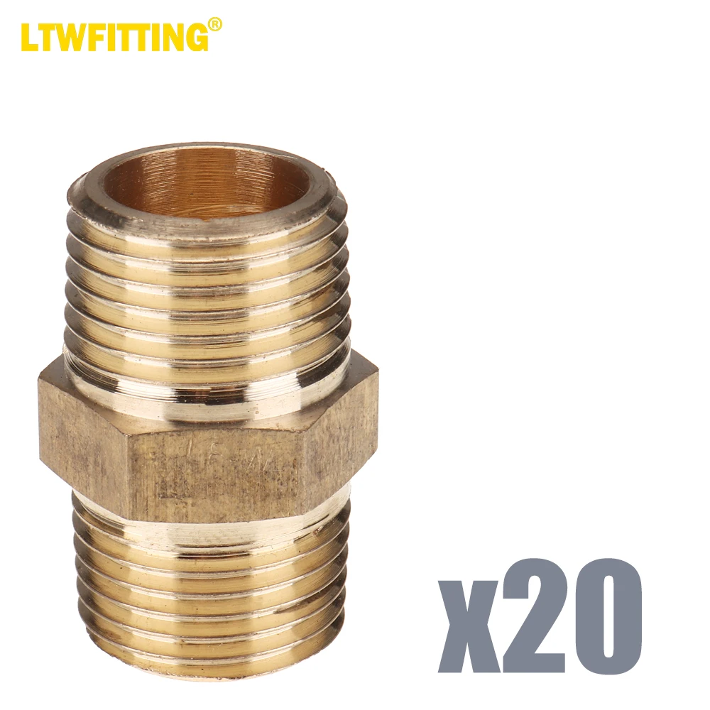 

LTWFITTING LF Brass Pipe Hex Nipple Fitting 1/2" Male NPT Air Fuel Water(Pack of 20)