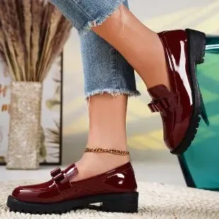 Dames Trend Schoenen Lente Slip-on Damespumps Ronde Neus Effen Vlinderknoop Dikke Hakken Kantoor Beroep Pumps