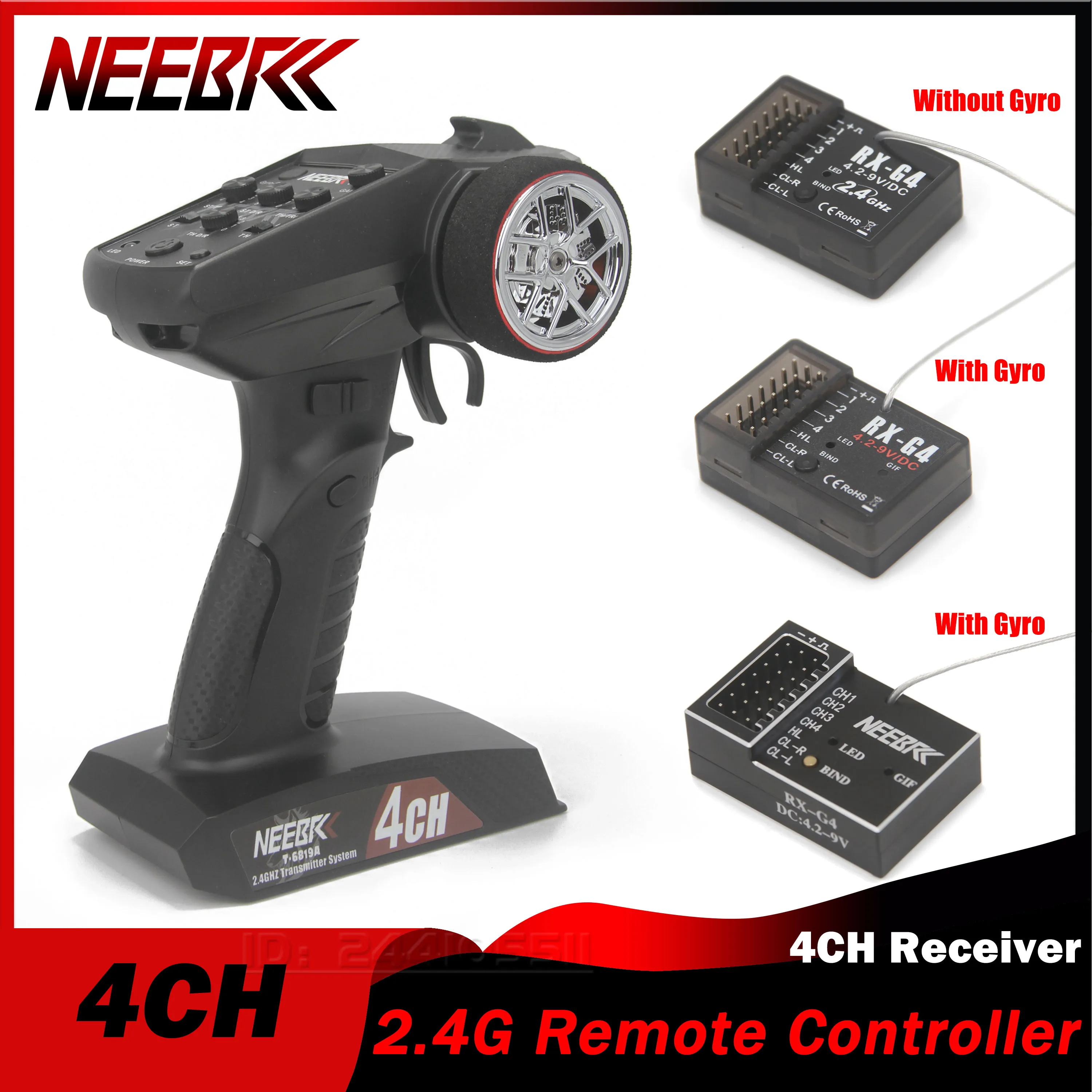 NEEBRC 4CH 2.4G Remote Controller Transmitter Digital Radio System Light Control Metal Gyro Receiver for RC Car Boat Toy Part