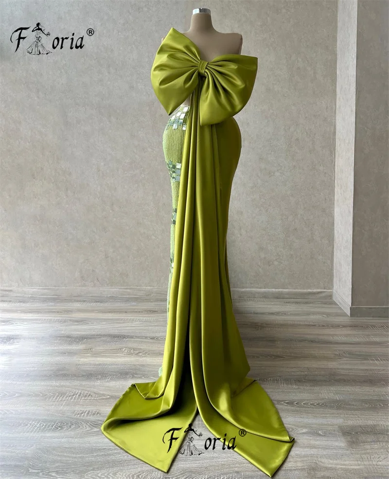 Charming Bow Design Green Beaded Crystal Formal Occasion Dress Front Tail Mermaid Celebrity Party Dresses Evening Prom Gowns