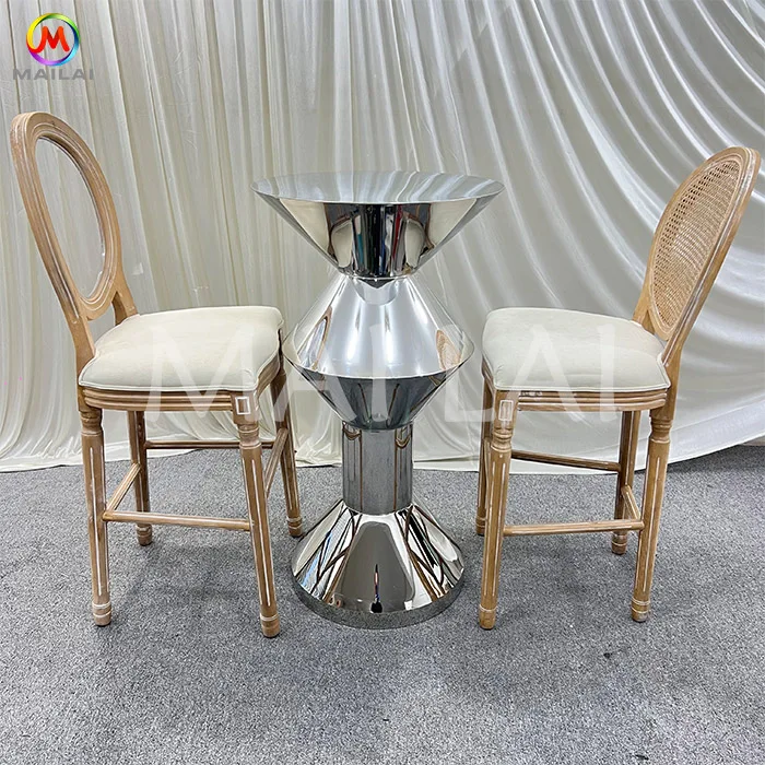 Stainless Steel Silver Cocktail Table Bar Table and Chair