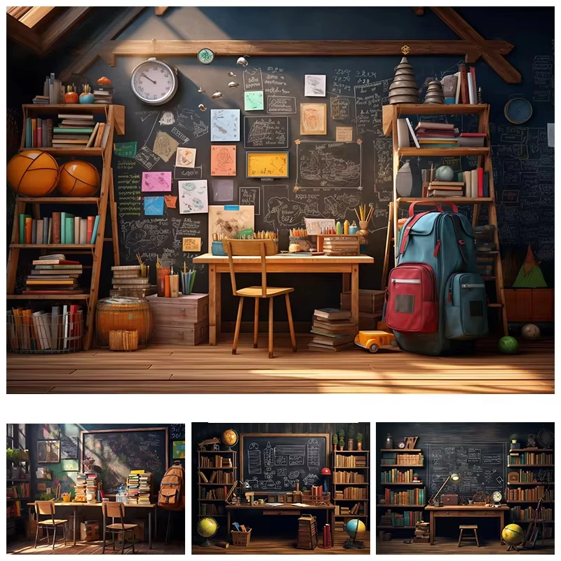 Blackboard Graduation Background Photography Back To School Classroom Backpack Book Student Photo Party Backdrop Studio Props view 3
