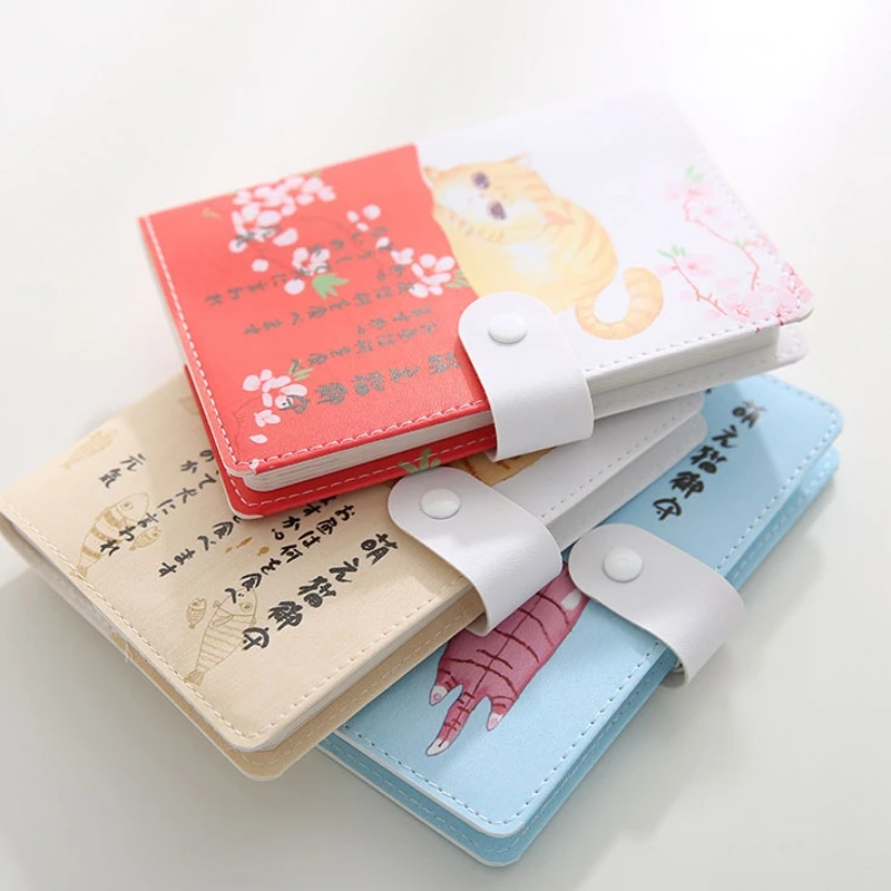 Cute Kawaii Leather A6 Cat Notebook Japanese Color Page Sketchbook Graffiti Diary Planner Student Filofax Notepad Gifts Supplies