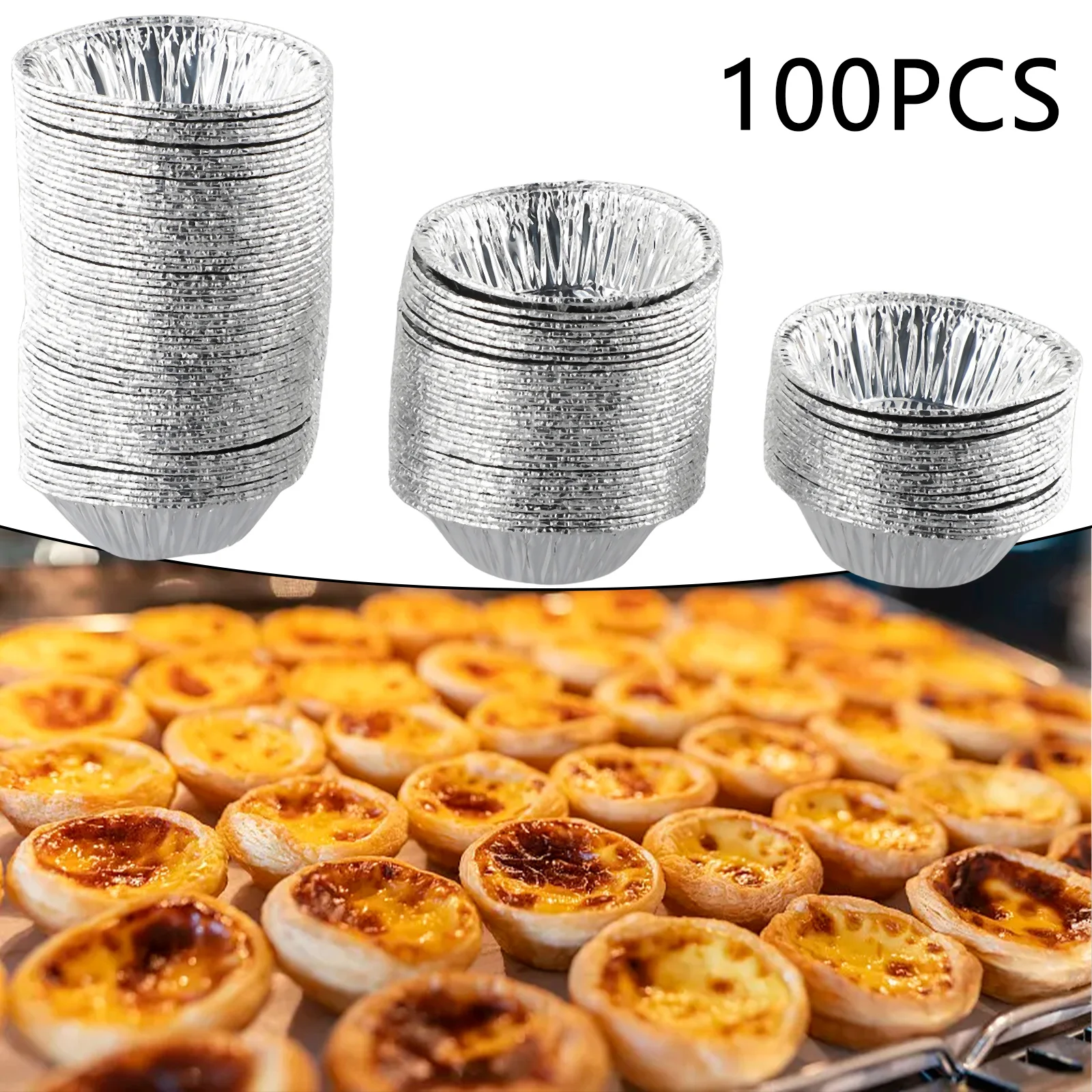 100Pcs Aluminum 3in Foil Tart Pan Disposable Mini Pot Pie Bake Plate Tin Aluminum Foil Pudding Cup Disposable Barbecue Baking