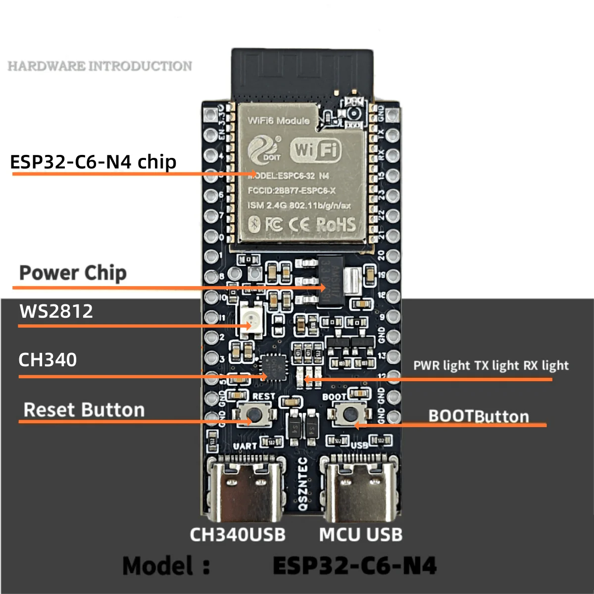 ESP32-C6-DevKitC-1 Płytka bazowa ESP32-C6 WIFI6 BLE Zigbee o bardzo niskim zużyciu energii, kompatybilna z modułami serii ESP32 — zdjęcie produktu 4
