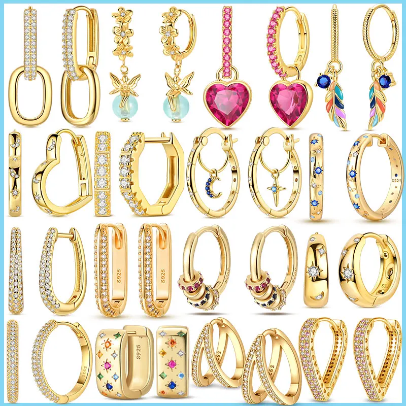 

Original 925 Sterling Silver Rose Gold Yellow Earrings LOVE Heart Crystal Luxury Womens Earrings Wedding Women's Jewelry Gift