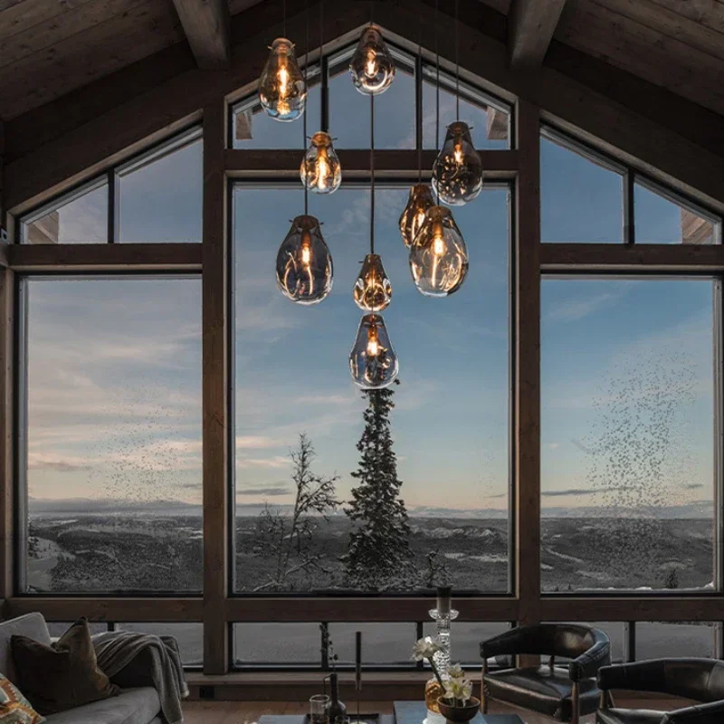 

LED Modern Creative Color Texture Glass Chandelier Contemporary Irregular Shape LED Pendant Light for Cafe Dining Room