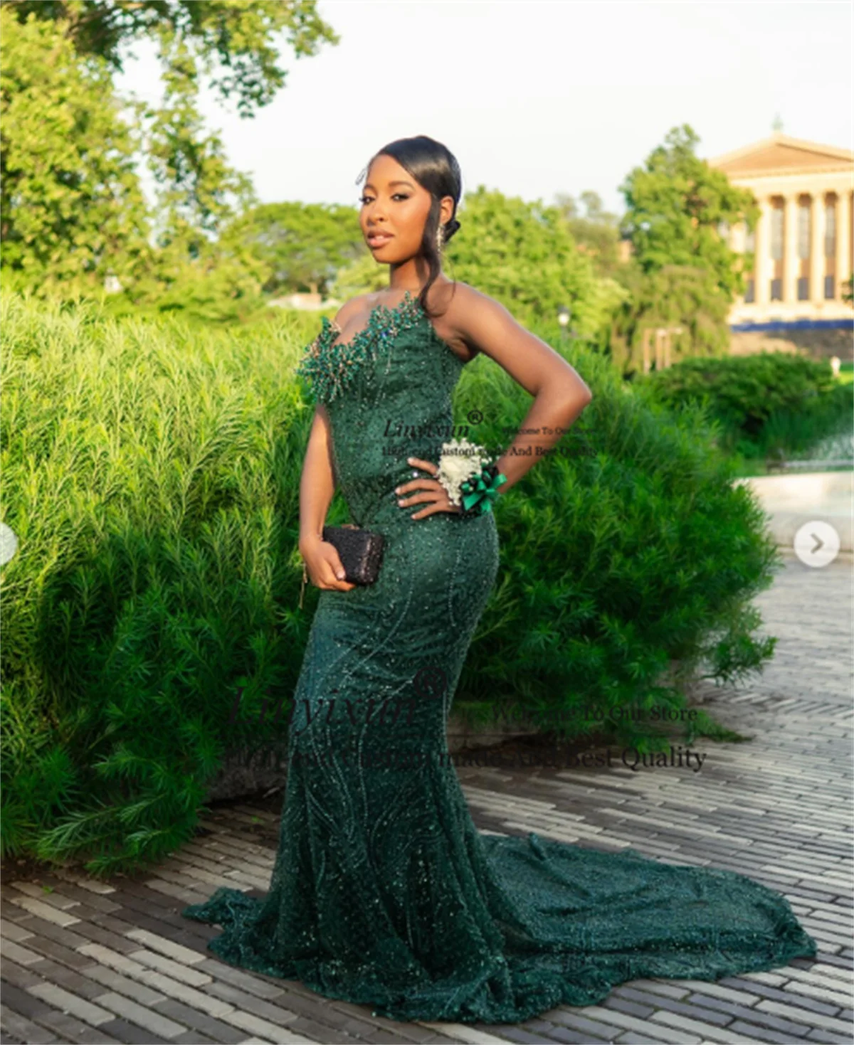 Sparkly Crystals Beaded Prom Dress Aso Ebi Black Girl Evening Party Gown Customized Mermaid African 3D Floars robes de soirée